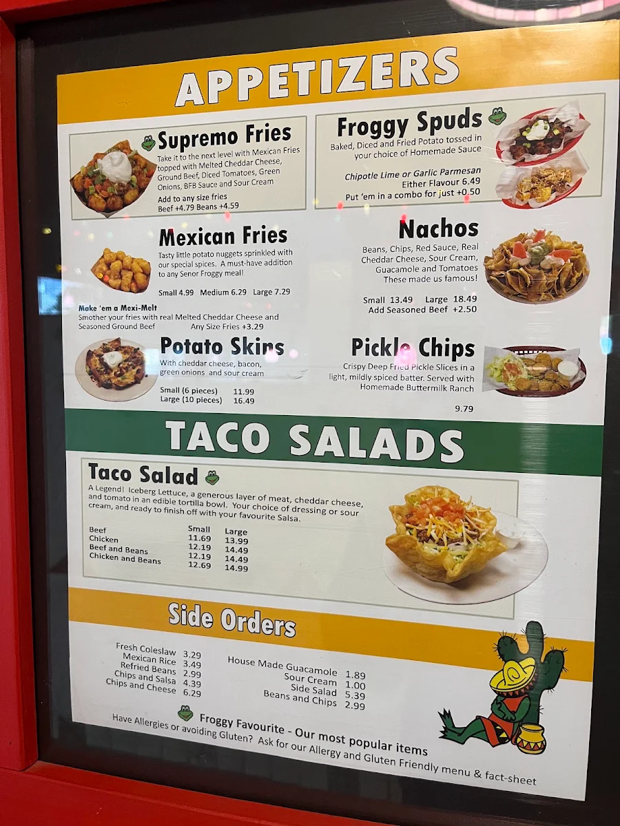 Menu, Señor Froggy Restaurant