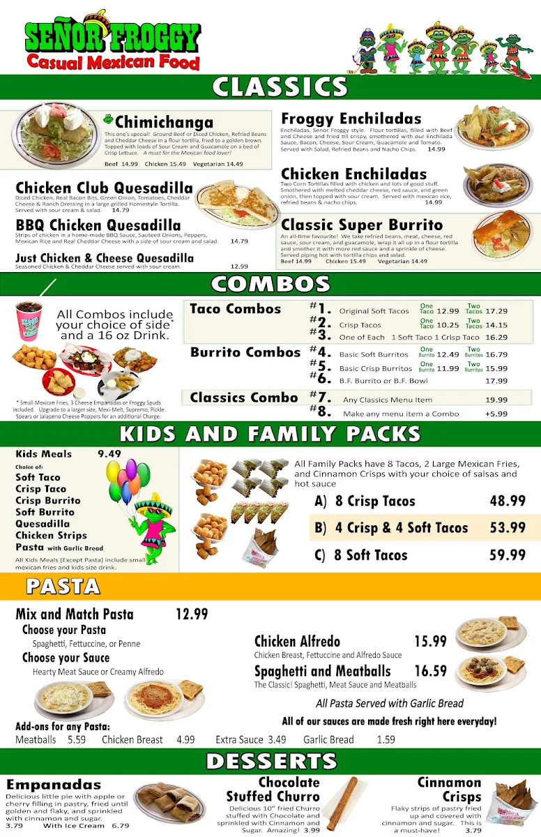 Menu, Señor Froggy Restaurant