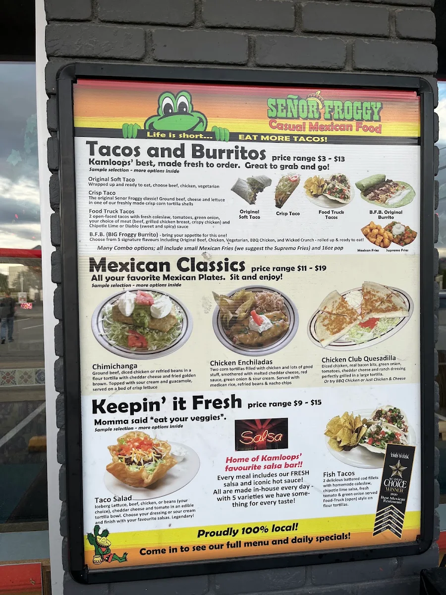 Menu, Señor Froggy Restaurant