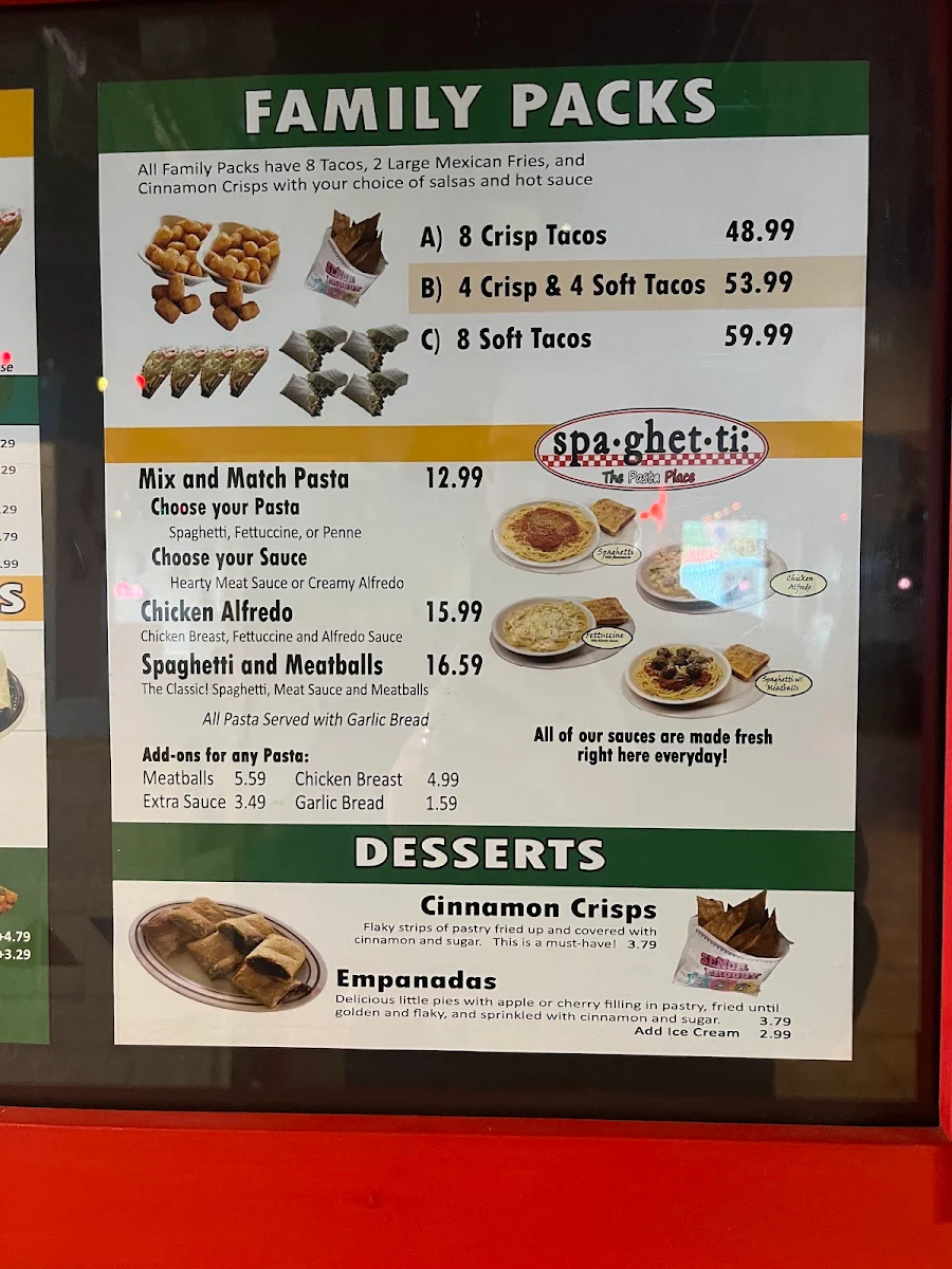 Menu, Señor Froggy Restaurant