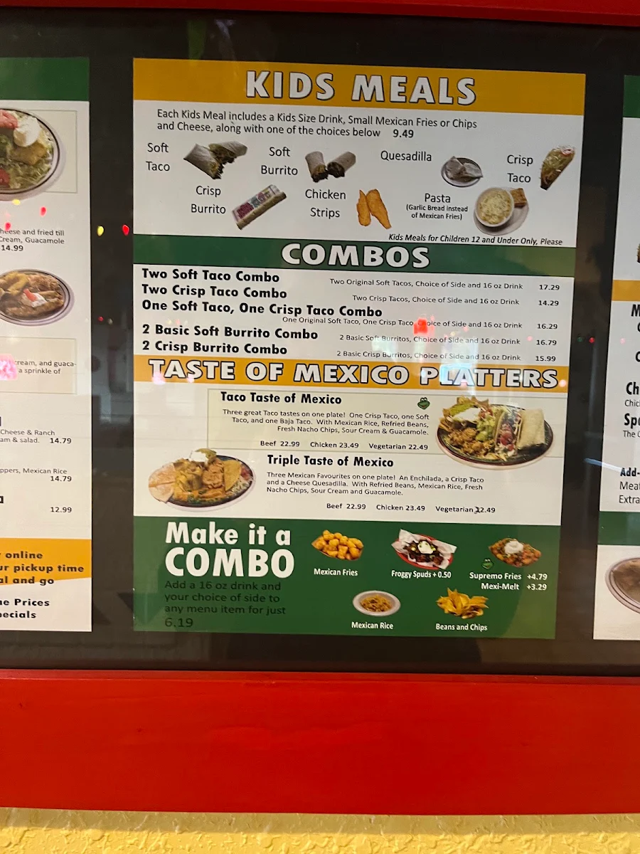 Menu, Señor Froggy Restaurant
