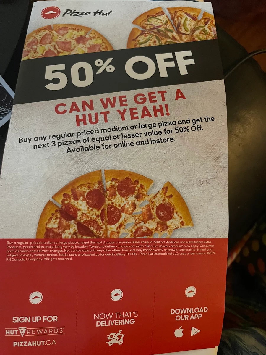 Menu, Pizza Hut