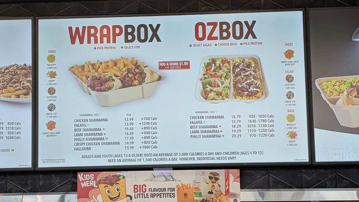 Menu, Osmow's Shawarma