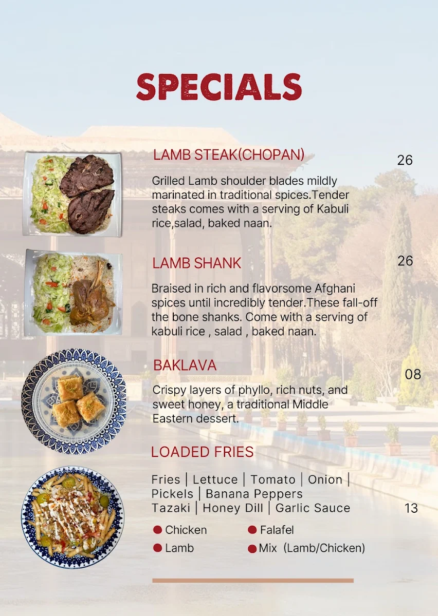 Menu, Afghan Kabob & Donair