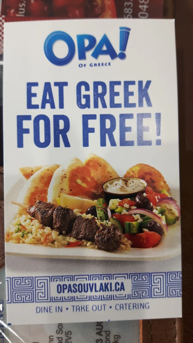 Menu, OPA! of Greece South Edmonton Common