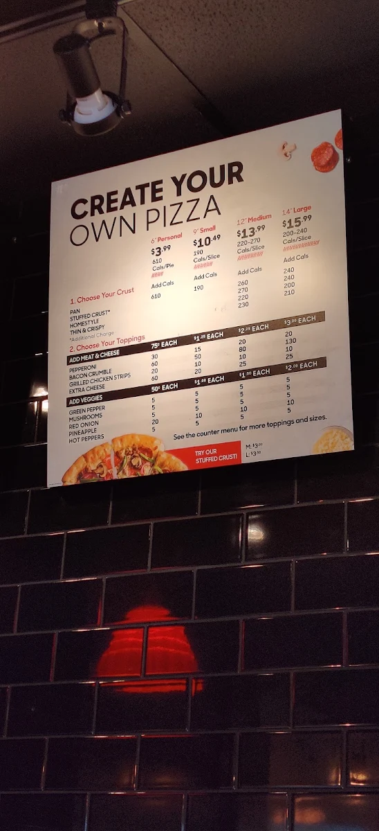 Menu, Pizza Hut