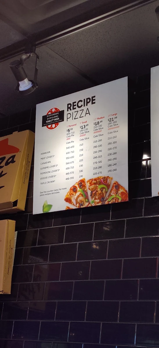 Menu, Pizza Hut