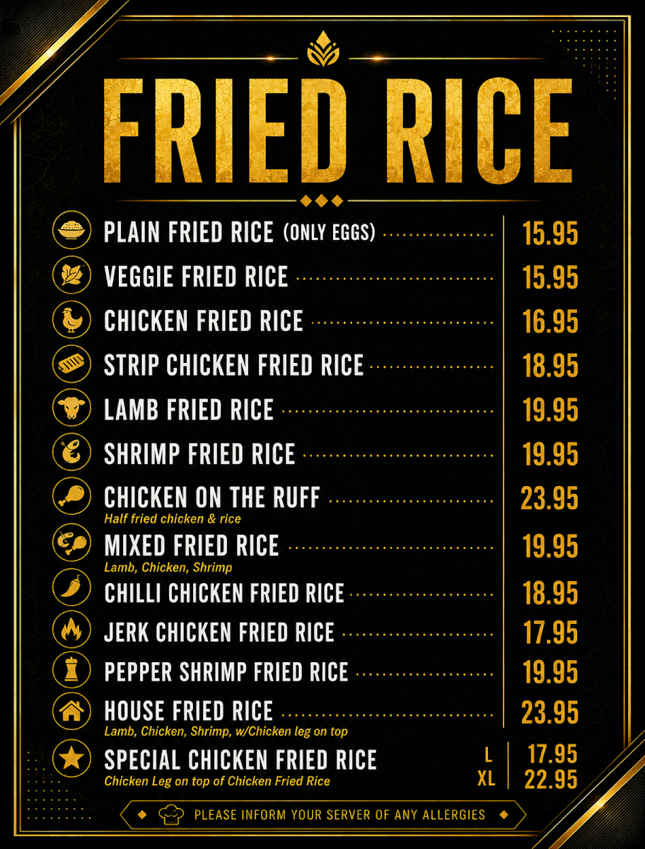 Menu, Radica’s Hot & Spicy