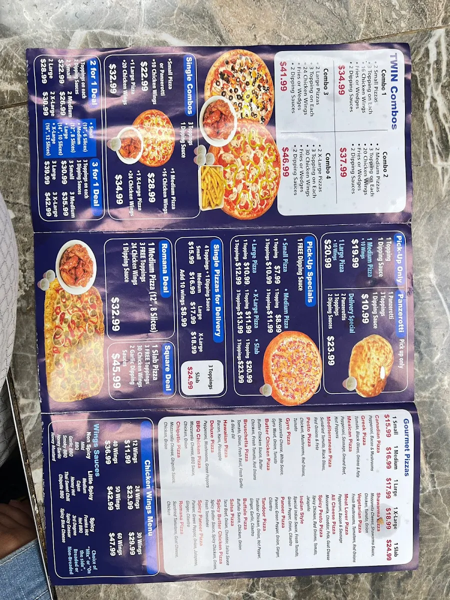 Menu, Romana Pizza & Wings
