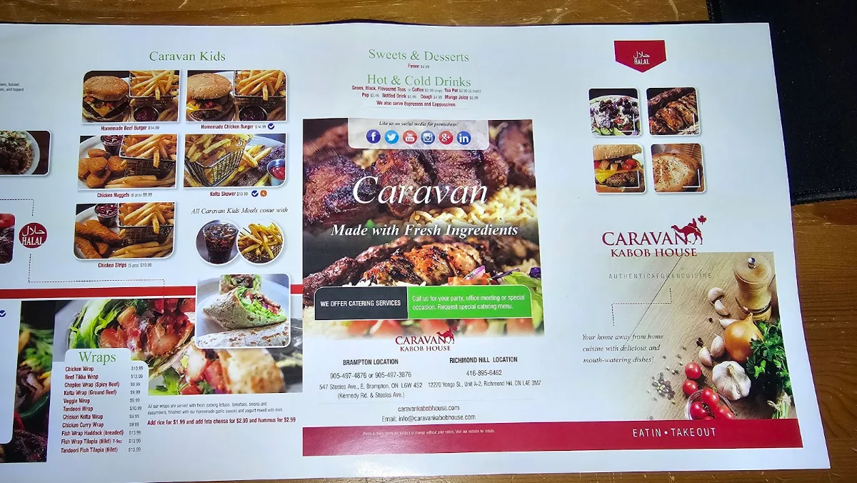 Menu, Caravan Kabob Richmond Hill