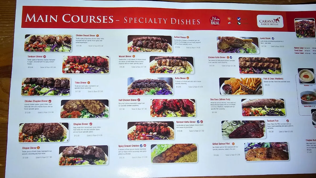 Menu, Caravan Kabob Richmond Hill