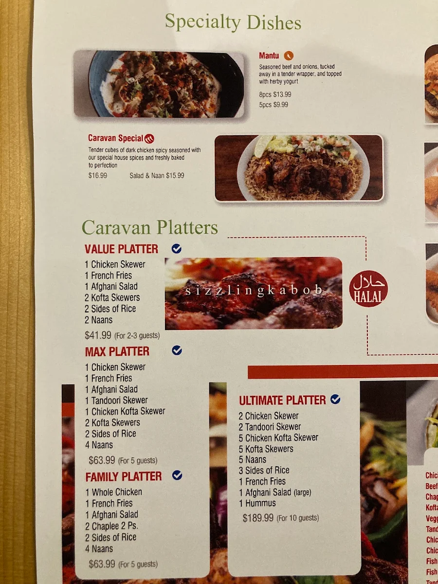 Menu, Caravan Kabob Richmond Hill