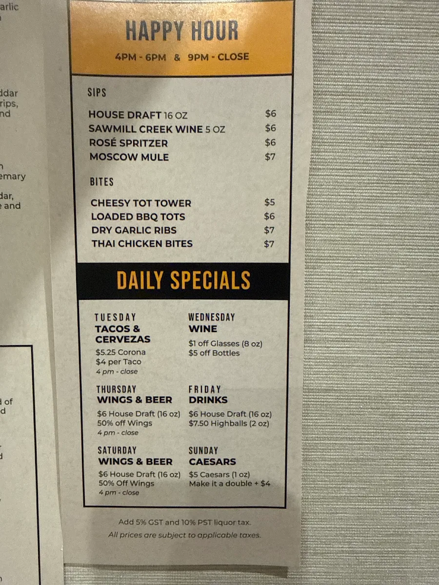 Menu, Bar One