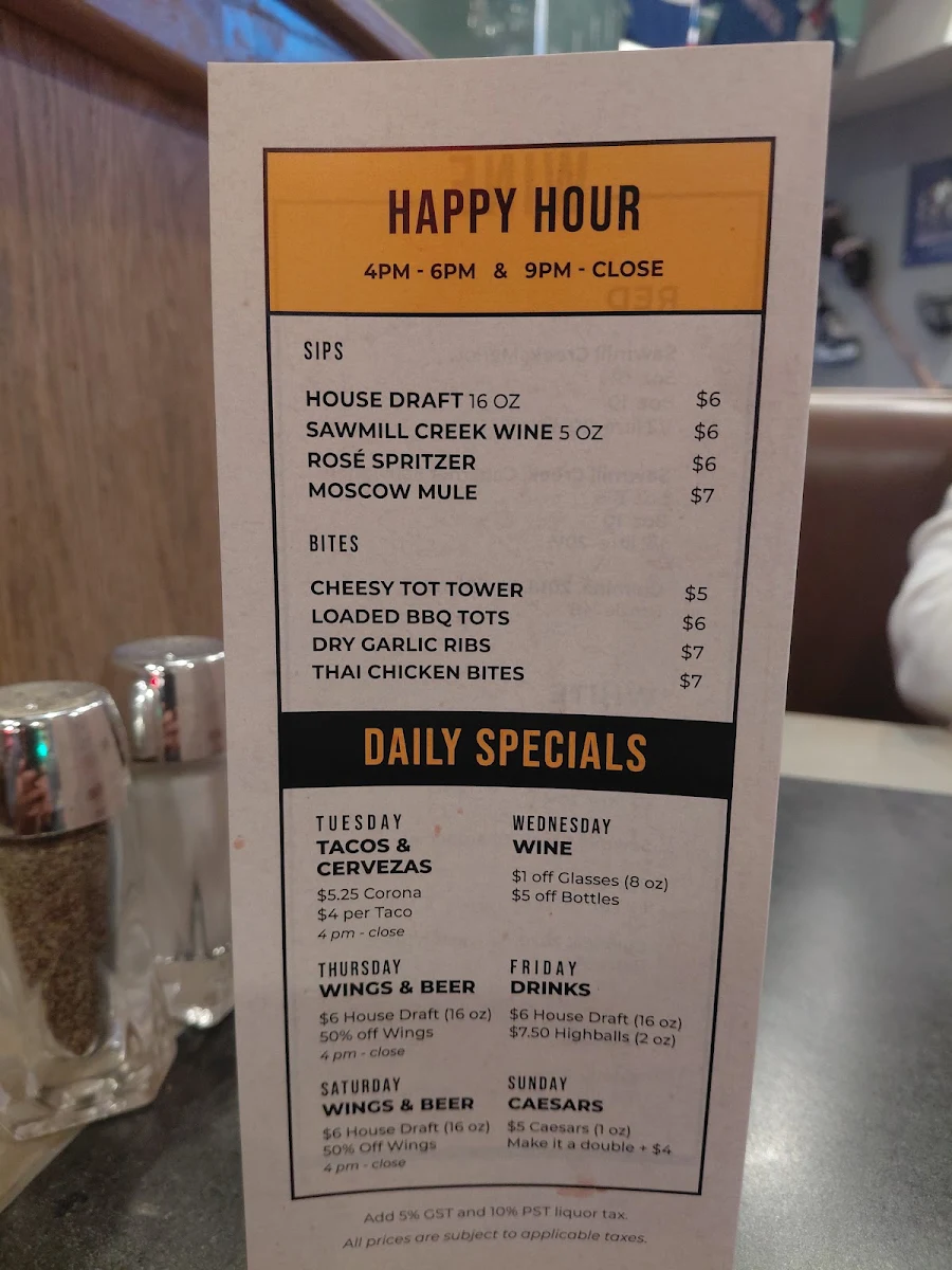 Menu, Bar One
