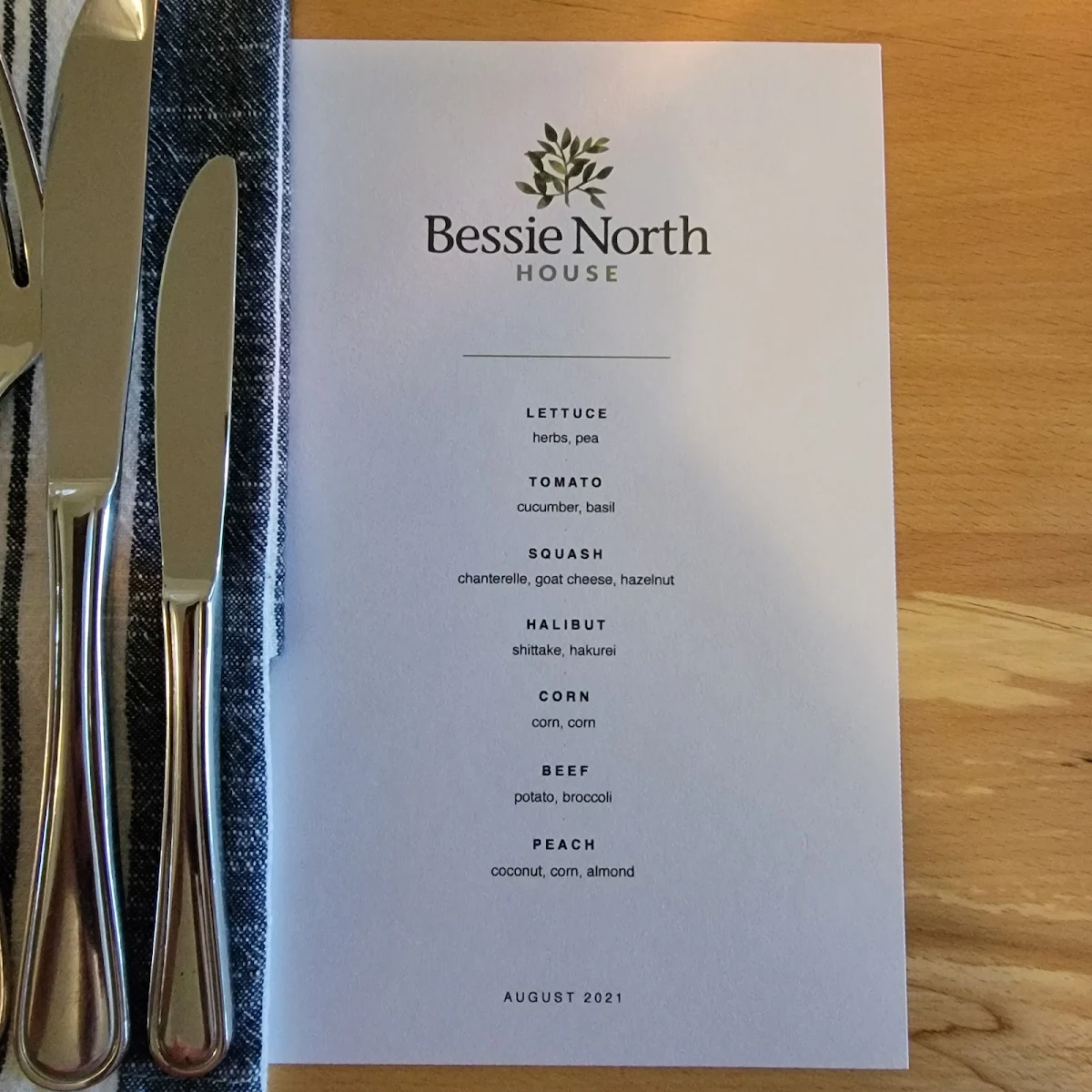 Menu, Bessie North House