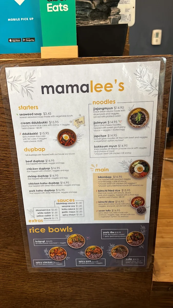 Menu, Mama Lee's Korean Kitchen (Takeout Only)