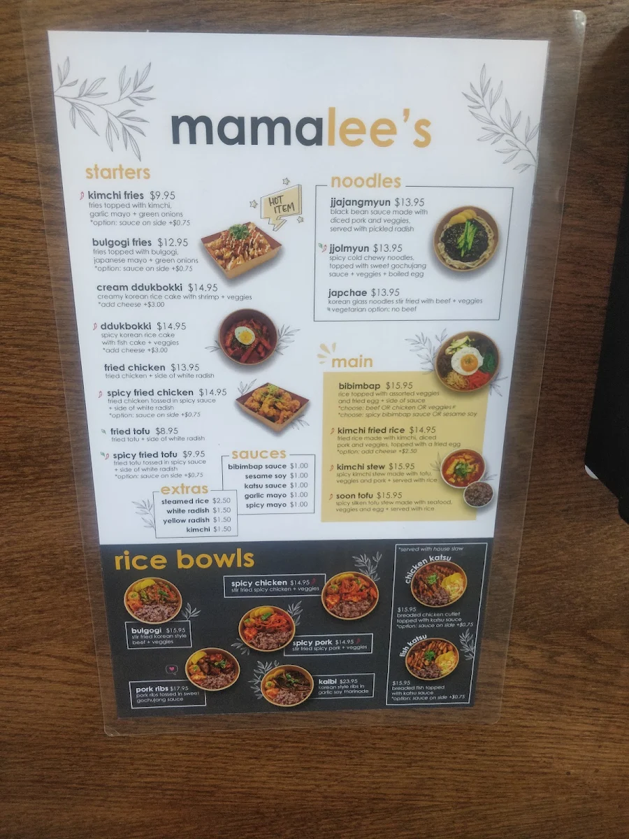 Menu, Mama Lee's Korean Kitchen (Takeout Only)