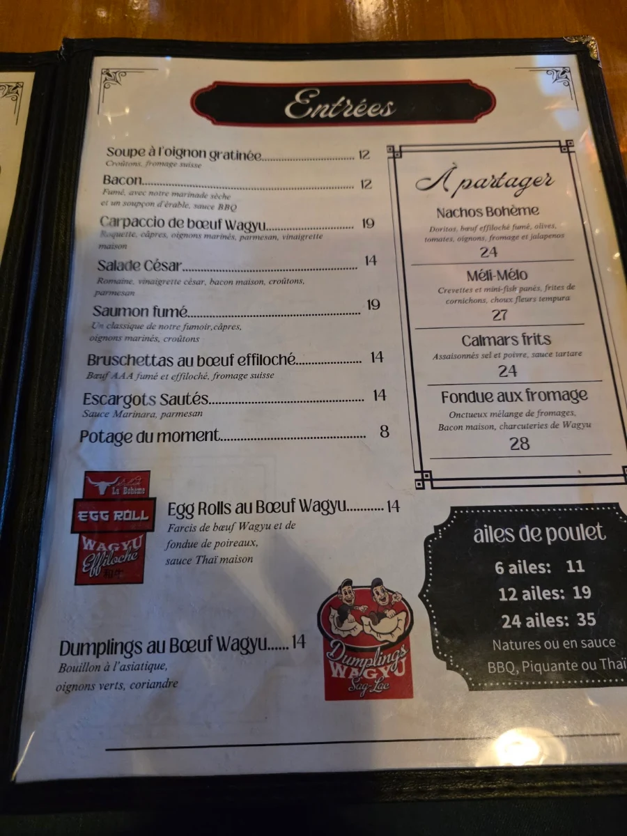 Menu, Grillade La Bohème