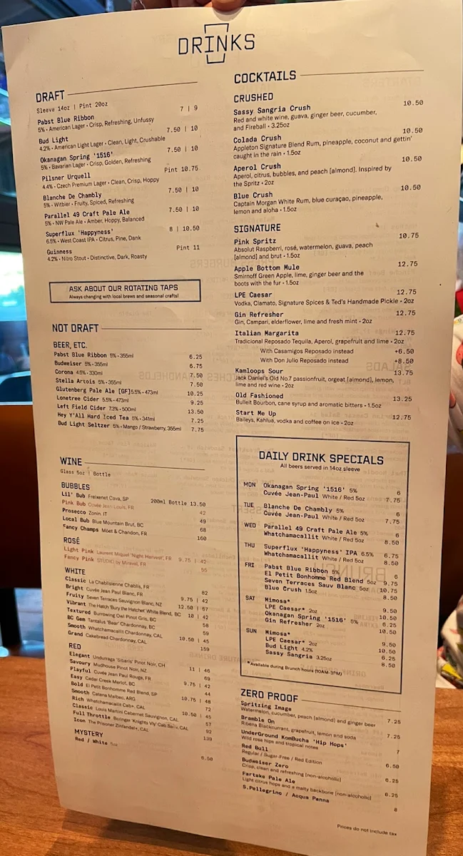 Menu, LOCAL Public Eatery - Kamloops