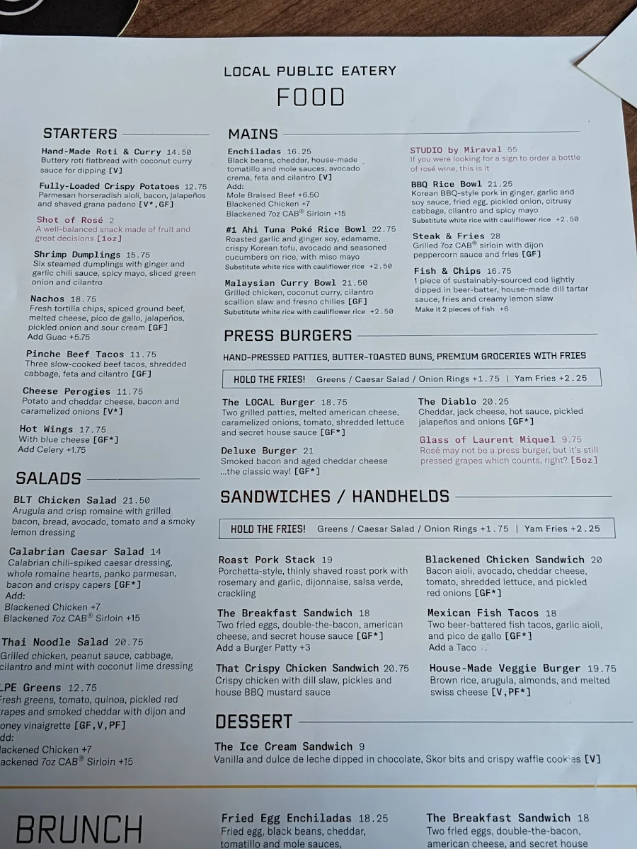 Menu, LOCAL Public Eatery - Kamloops