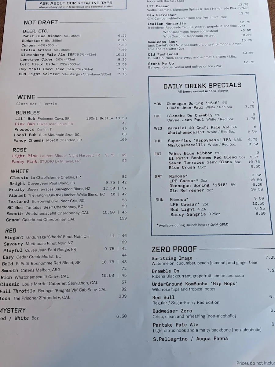 Menu, LOCAL Public Eatery - Kamloops