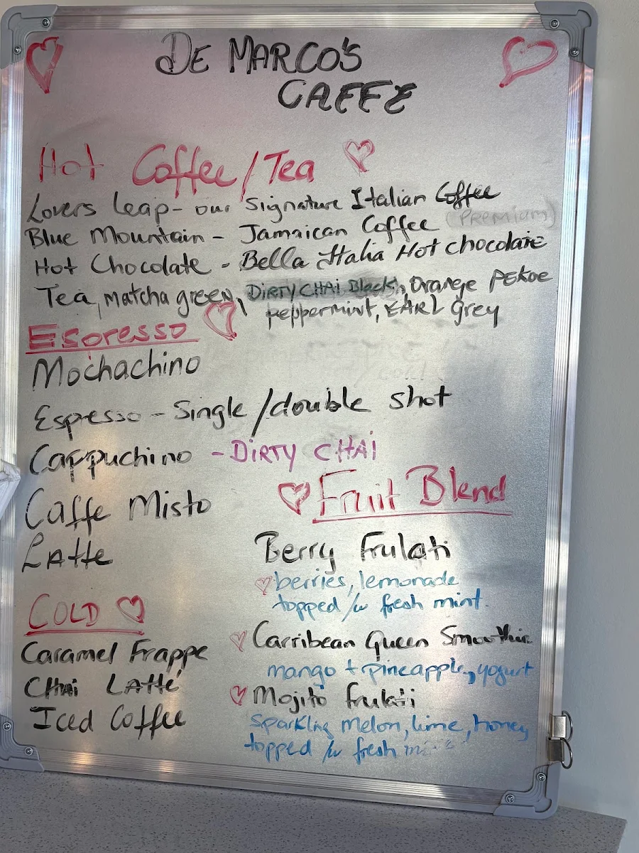 Menu, De Marco's Caffe Inc