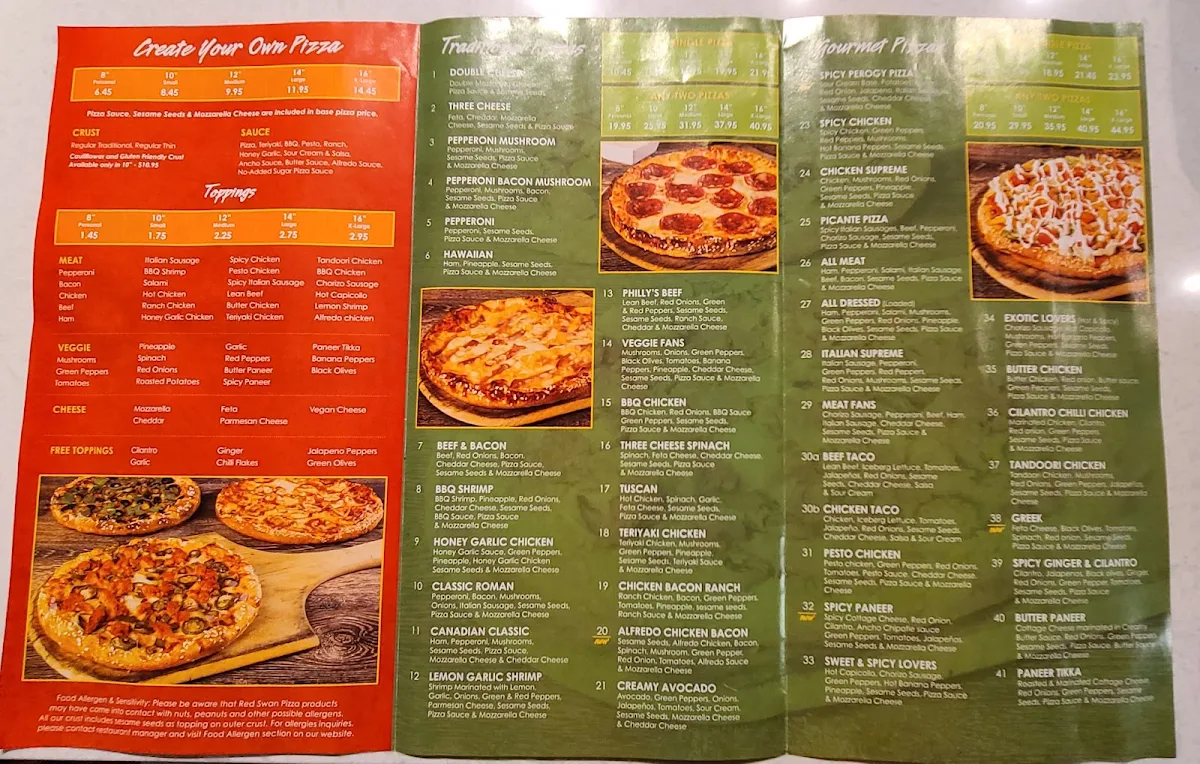 Menu, Red Swan Pizza - Regina Rochdale Blvd