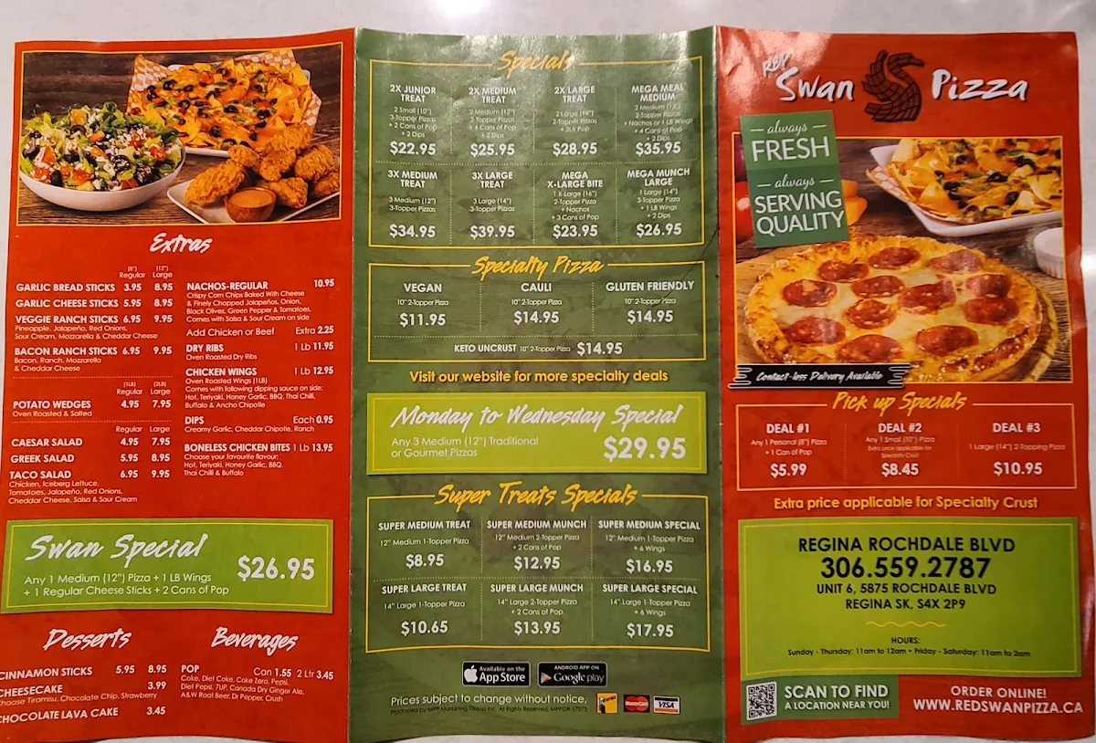 Menu, Red Swan Pizza - Regina Rochdale Blvd