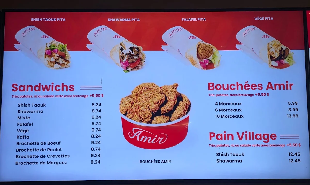 Menu, Restaurant Amir Rawdon