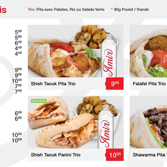 Menu, Restaurant Amir Rawdon