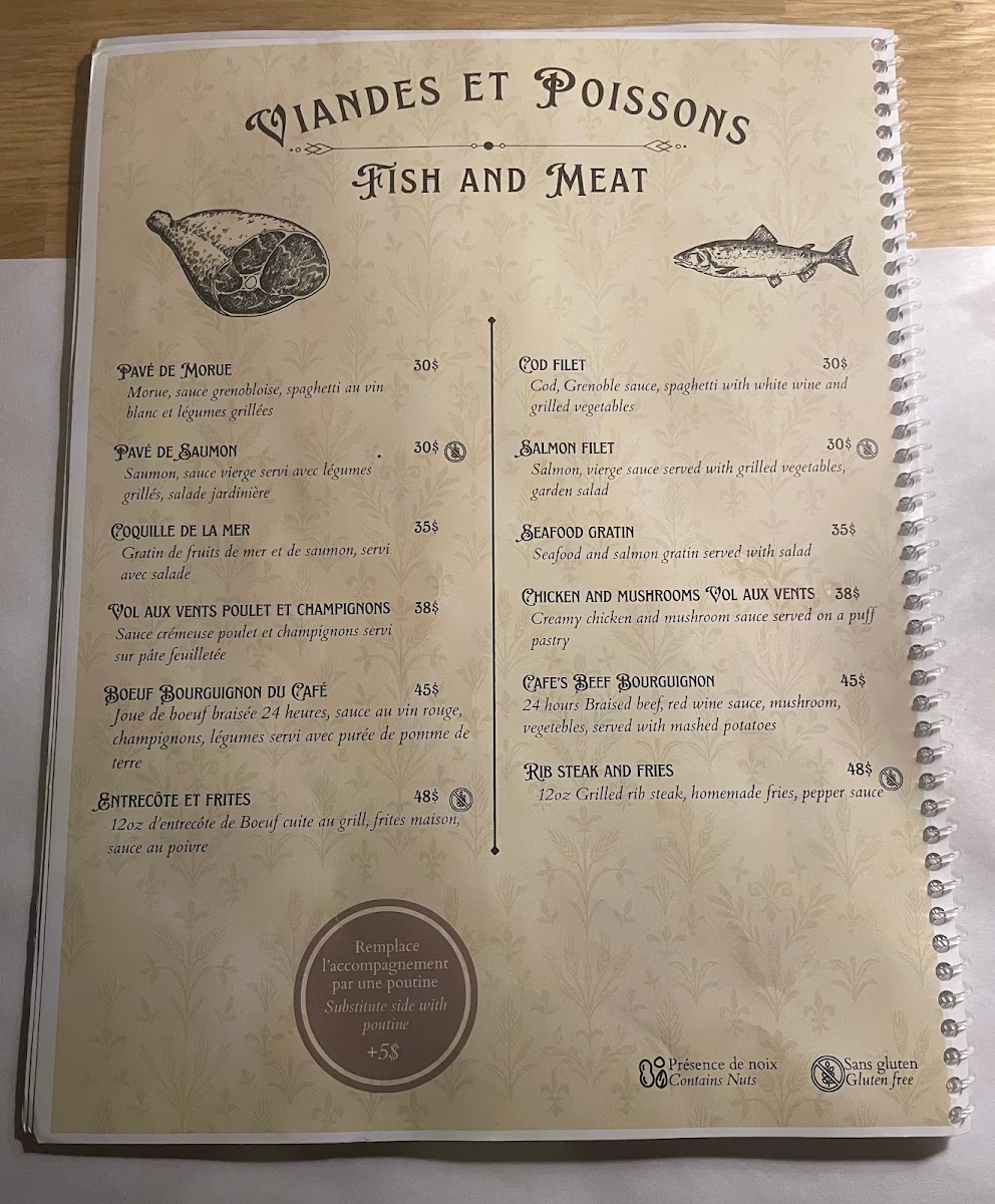 Menu, Café Buade