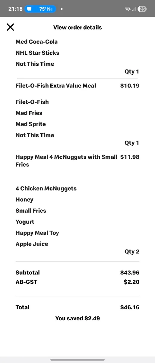 Menu, McDonald's