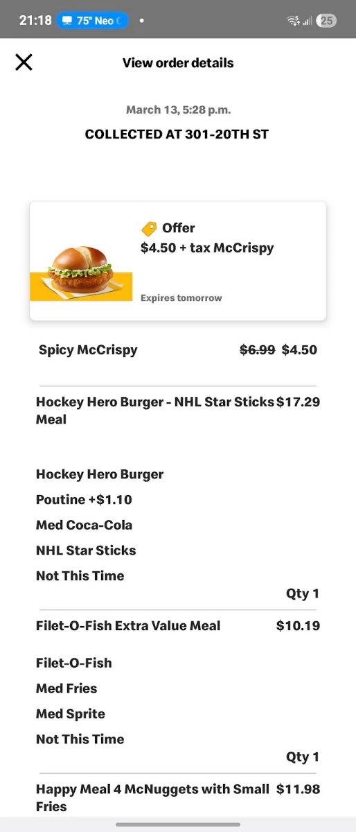 Menu, McDonald's