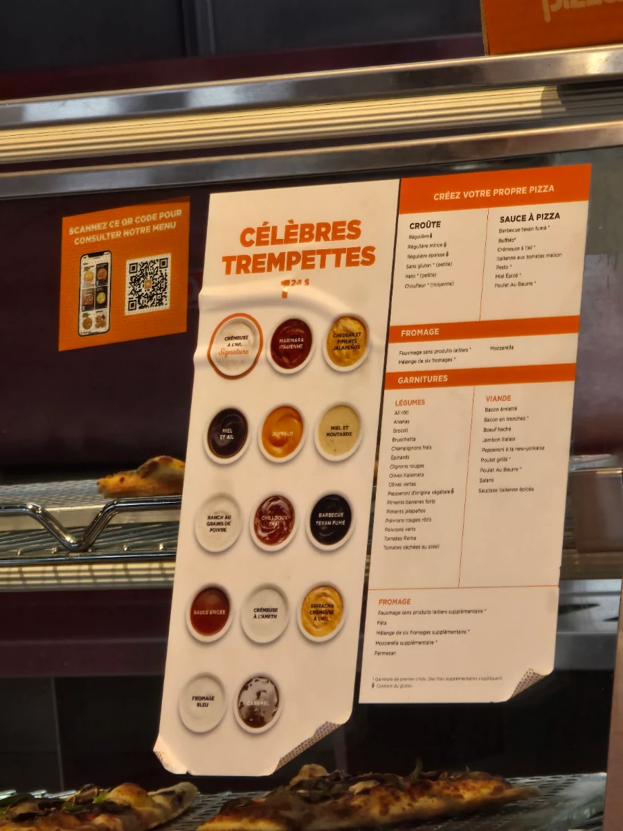 Menu, Pizza Pizza