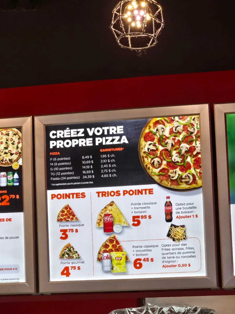 Menu, Pizza Pizza