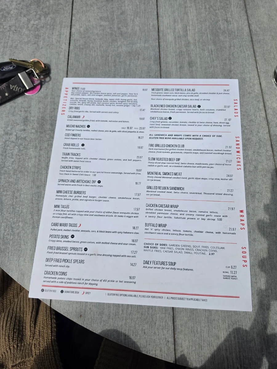 Menu, McCracken Station Pub