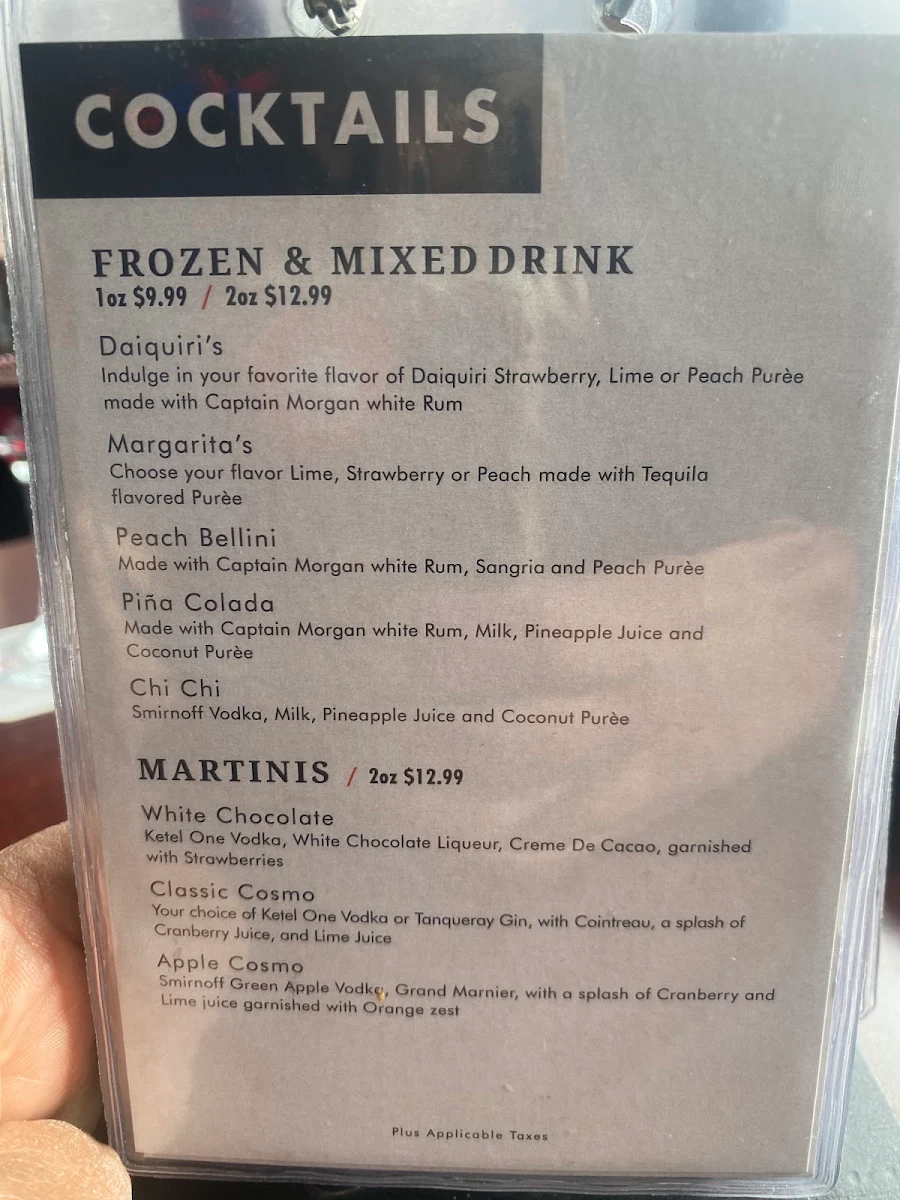 Menu, McCracken Station Pub