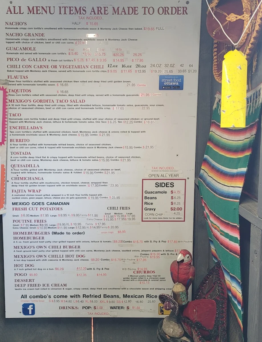 Menu, Mexigo Cabana (mexican food truck)