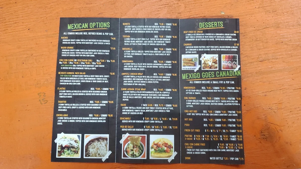Menu, Mexigo Cabana (mexican food truck)