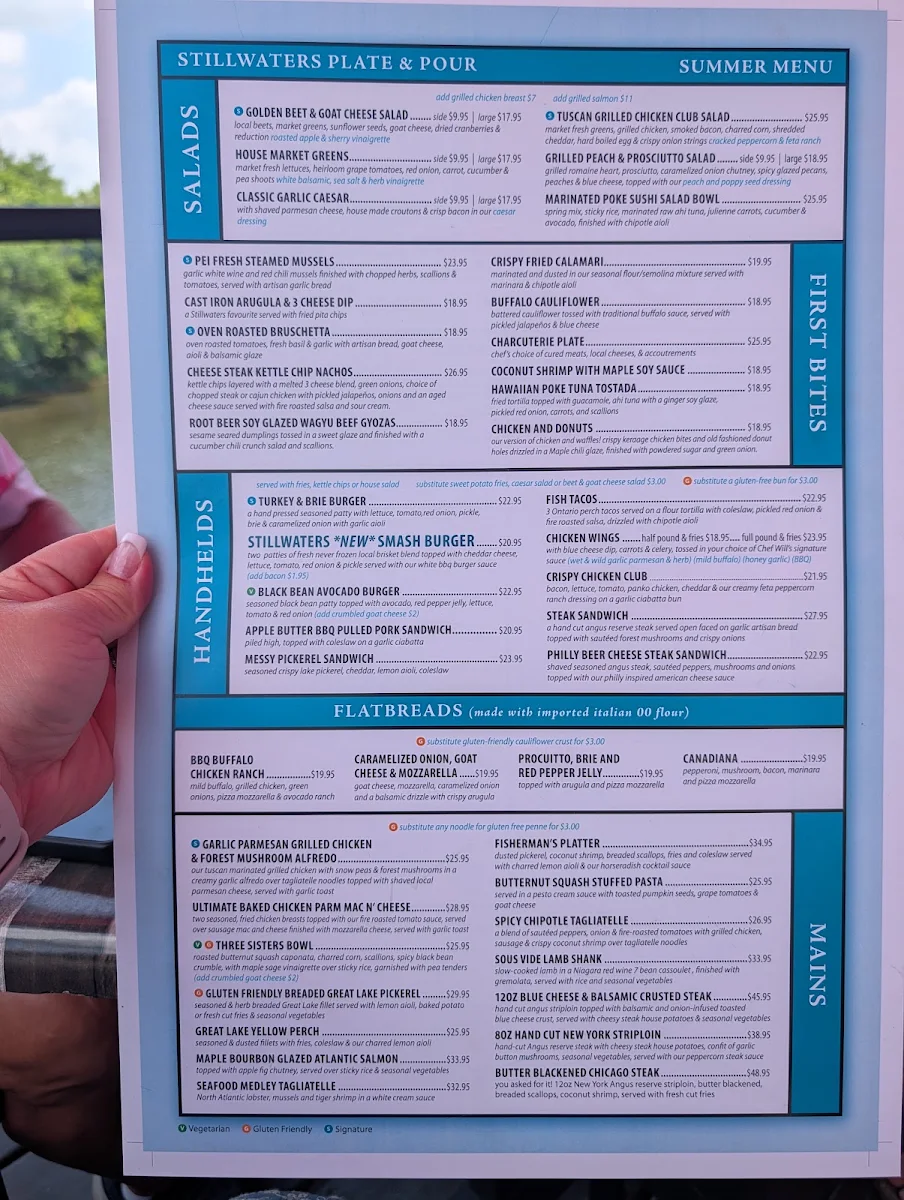Menu, Stillwaters