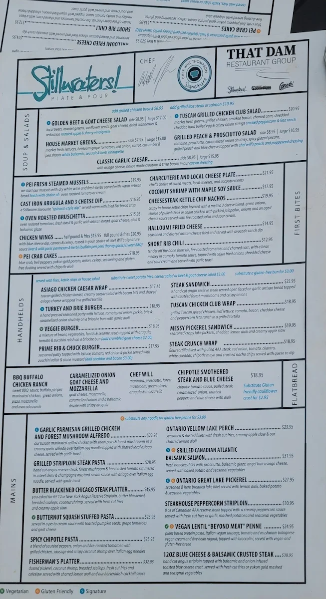 Menu, Stillwaters