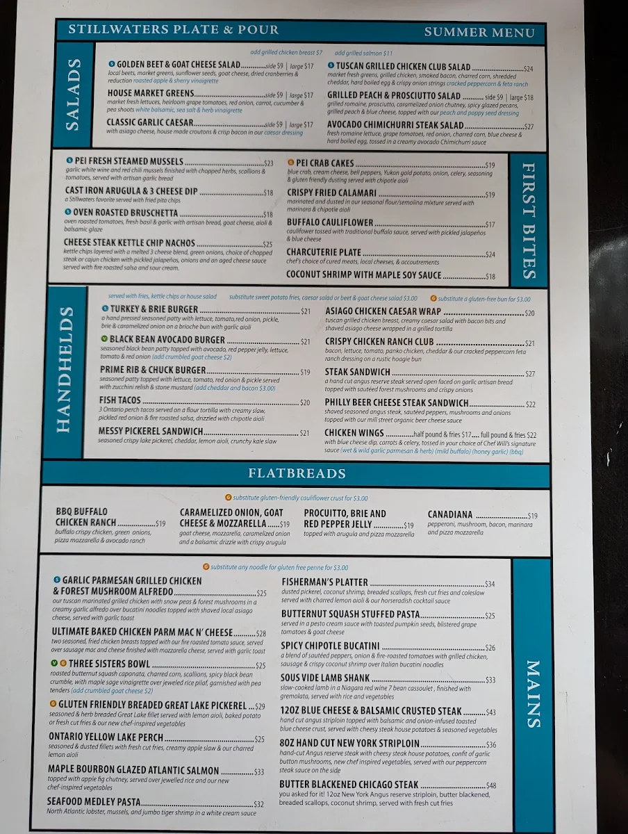 Menu, Stillwaters