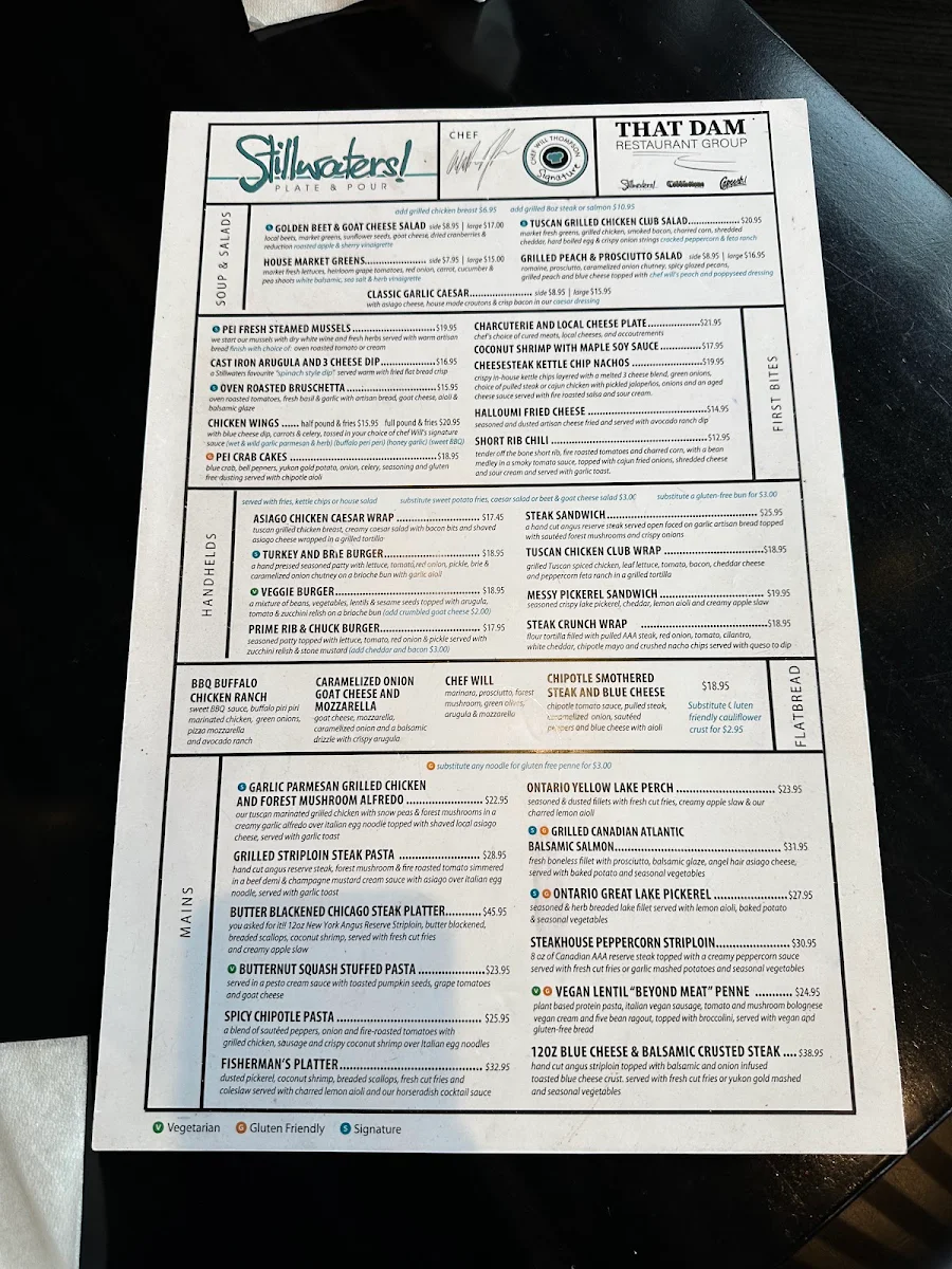 Menu, Stillwaters