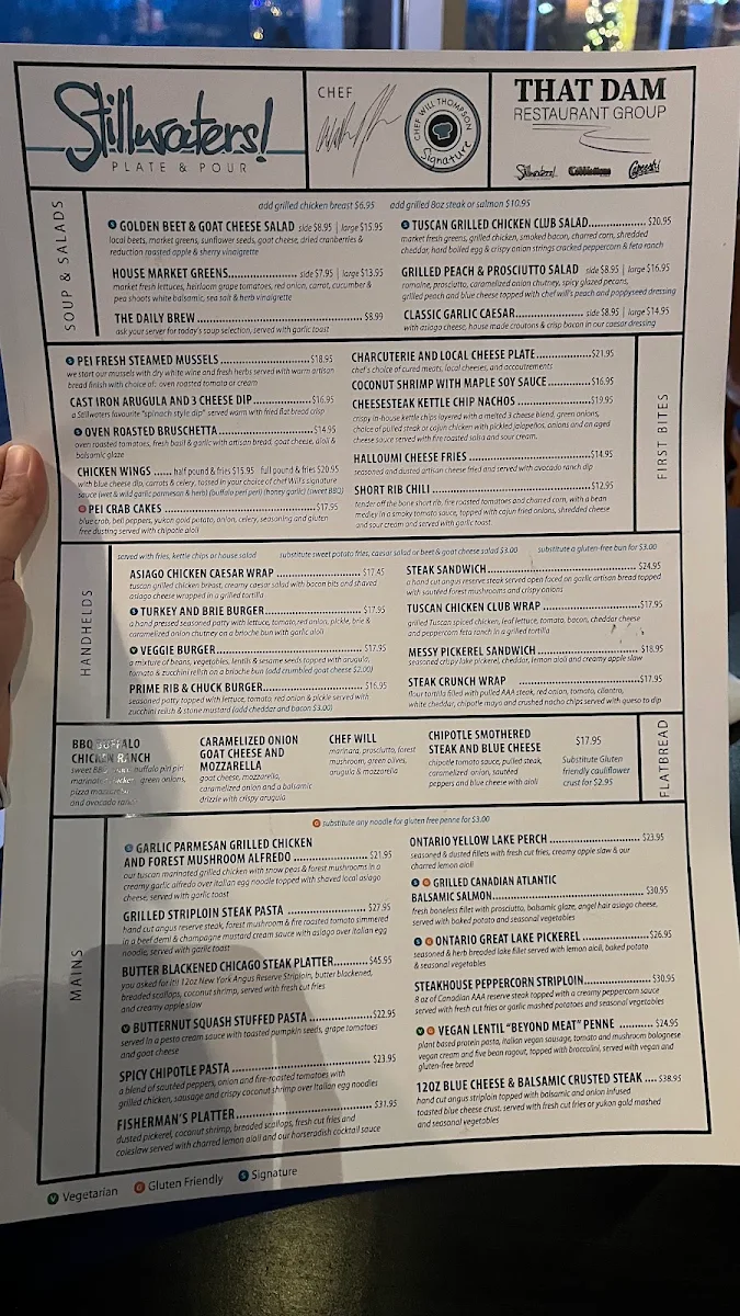 Menu, Stillwaters