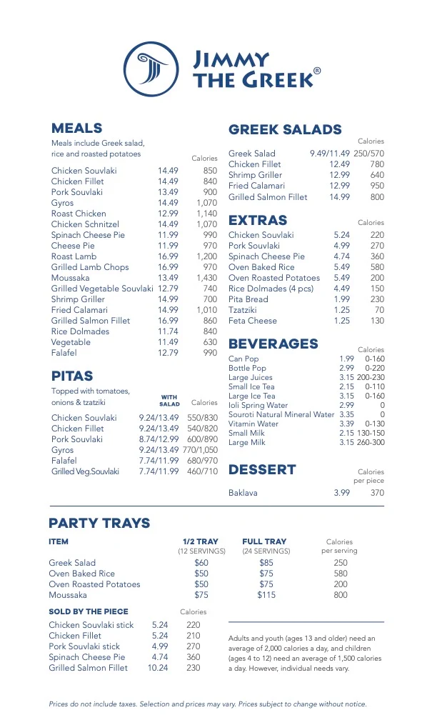 Menu, Jimmy The Greek