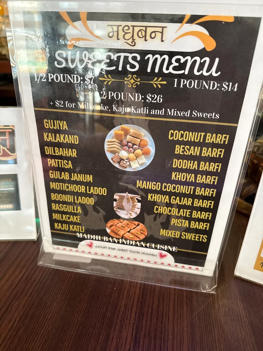 Menu, Madhuban Indian Cuisine Downtown Ottawa