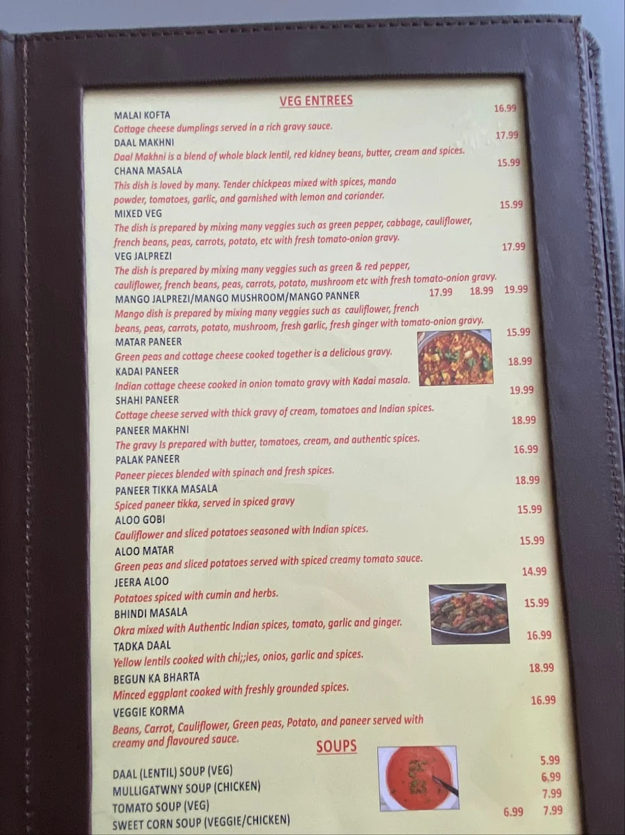 Menu, Madhuban Indian Cuisine Downtown Ottawa