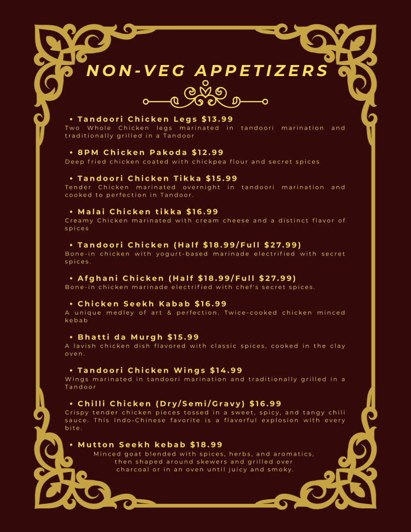Menu, Daawat-e-Zaika