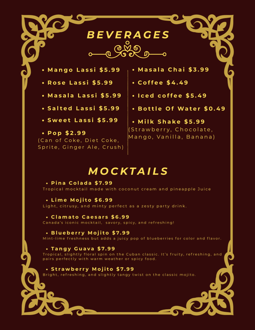 Menu, Daawat-e-Zaika