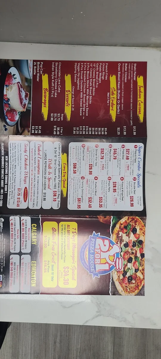 Menu, 2 For 1 Pizza House